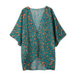JGGSPWM Women s Floral Print Puff Sleeve Kimono Cardigan Loose Summer Beach Cover Up Casual Blouse Tops Lightweifht Chiffon Outwear Tops Green XXXL
