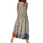 Boho Print Dress Loose Comfy Dress Fall Party Dress Retro Long Dress Women Wedding Guest Dress Homecoming Dresses Grey XX-Large