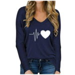 Yilirongyumm T Shirts For Women Casual Loose Printed T-Shirt Love Size 2022 Long-Sleeved V-Neck Plus Women s Blouse