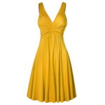 Yinguo Women s Plus Size V-neck Retro Sling Pleated Slim Flare Skirt Dresse