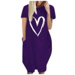 iOPQO casual dresses for women Fashion Loose Love Print O-Neck Pockets Casual Short Sleeves Dress summer dress
