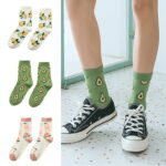Welling Cute Avocado Fruit Women Breathable Sweat Absorbent Cotton Middle Tube Socks