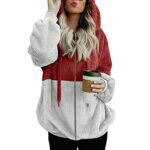 Womens Warm Coat Jacket Zipper Solid Splicing Long Sleeve Blouse Tops Hoodie