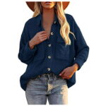 Pianpianzi Fleeced Jacket School Sweater Women Short Fuzzy Jacket Women Womens Solid Color Pocket Corduroy Jacket Long Sleeve Button Down Shirt Casual Collared Jacket