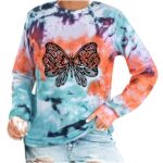 Odeerbi Clearance Womens Tops Dressy Casual Blouse Long Sleeve Shirts Trendy Round Neck Autumn Hollween Printing Loose Sweat Multicolor