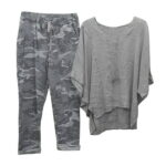 Ernkv Women s Casual Suit Comfy Casual Plus Size Suit For Girlfriend Wife Daughter Short Sleeve Dressy Crewneck Floral Print Gray M