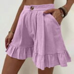 Tejiojio Active Women s Summer Clearance Lady s Fashion Solid Color Casual Wide Leg Ruffle Loose High Waist Shorts Pants
