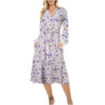 Cotonie New Fashion Print V-Neck Fresh And Elegant Lace Long Sleeve Long Dress Big Sale M