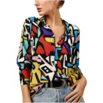 Simplmasygenix Long Sleeves Tops Shirts Blouses Clearance Women s Fashion Casual Lapel Top Loose Buttoned Long Sleeve Print Blouse