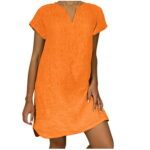 Tejiojio Women Clothes Clearance Women Short Sleeve V-Neck Casual Hot Vacation Solid Color Mini Shift Dress