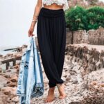 Clearance!Plus Size Women Blouse Tops OTEMRCLOC Women s Solid Color Wide Leg Pants Long Pants Casual Pants High Waist Pleated Pants Yoga Sweatpants Black M
