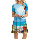 Simplmasygenix Womens Summer Dresses Clearance Women s Summer Dress Sleeve Casual Swing Dress Longuette Dress