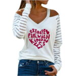 Egmy Womens tops V-Neck Long Sleeve T-Shirt Valentine s Day Printed Cold Shoulder Loose Blouse tops