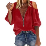 Daznico Blouses for Women Women Tunic Top For Women To Wear With Leggings Long Sleeve V Neck Shirts For Women Loose Fit Womens Tops Red M