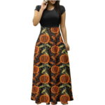 QIIBURR Womens Dresses Casual Womens Halloween Print Colorful Long Dress Short Sleeve Print Dresses Beach Casual Maxi Sundress Maxi Dress for Women