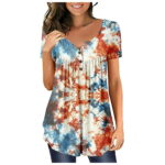 ELFINDEA Womens Summer Tops 2023 Casual Fashion Plus Size Printed Short Sleeve Button V-Neck Pullover Blouses for Women Purple 2XL