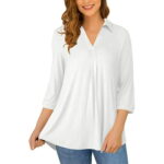 Traleubie Women s Plus Size Shirts 3/4 Sleeve Floral Print Blouses V Neck Tunic Tops