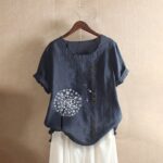 Egmy Women Flower Print T-Shirt O-Neck Short Sleeve Blouse top Tee