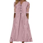 PhoneSoap Womens Fashion Print V Neck Mesh Short Sleeve Splice Loose Dress Button Pocket Holiday Dress Dress Ruffles Women
