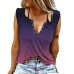 Sexy Tank Tops for Women V-Neck Printed Summer Shirts Ring Hole Sleeveless Casual Loose Fit Going out Blouse Tee