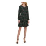 TOMMY HILFIGER Womens Black Zippered Paisley Crew Neck Short Cocktail Fit + Flare Dress Petites 6P