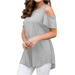 BLVB Plus Size Tops for Women Casual Summer Lace Cold Shoulder Short Sleeve T Shirts Solid Loose Lightweight Tunic Blouses