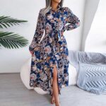 Homedles Summer Dresses for Women 2023- Elegant Long Sleeve Off the Shoulder Neck Sexy Daily Floral Womens Long Dresses Blue L