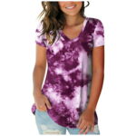 uikmnh Women s Top Purple Polyester V Neck Short Sleeve Women Blouse