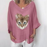 Yilirongyumm Pink XXXL T Shirts For Women Printed Sleeve V-Neck Blouse Three-Quarter Four Casual Seasons Women s Blouse