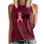 Odeerbi Clearance Tank Top for Women Fashion Casual Sleeveless Printed Ladies Round Neck Blouses Tops T Shirt Claret