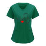 Sentuca Womens Shirts Short Sleeve Solid Color Print V Neck Tops Summer Tops Green L