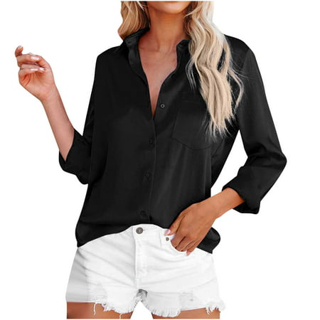 Pullover Dressy Loose Lapel Long Sleeve Solid Color Single Breasted Shirt