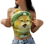 Huachen Women s Pet Cat Print Pattern Sleeveless T-shirt Tank Top Summer Fashion Multicolor XL