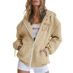 Pianpianzi Womens Hoodies Zip up plus Size Womens Sports Tops Long Boyfriend Fit Zip Front Sweater Womens Casual Print Long Sleeve Zipper Hooded Coat Pocket Sweatshirt Tops
