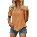 Blouses Button-Down Shirts for Women Summer Fashion Solid Embroidery Hollow V Neck Short Sleeves Loose Tunic T Shirts Tops