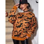Women s Halloween Bat Print Oversized Sweatshirt 92912W15018