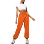Amuver Women Young Girl Sports Style Beam Feet Pants  Elastic High Waist Solid Color Casual Sweatpants