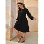 Black Casual Women s Plus Size Hidden Pocket Solid Dress 3XL(18) Y22003D