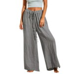 wendunide cargo pants women Loose Casual Drawstring High Waist Pants Solid Color Straight Slit Trousers pants for women