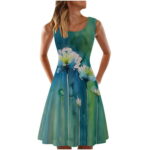 IROINNID A-Line Dress For Women Sleeveless Square Neck Casual Tank Dresses Summer Floral Dress For Beach Regular Print Dress