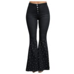 wendunide jeans for women Women s High Waist Jeans Button Tassel Pants Trousers Bell-bottom Pants Women s Jeans Grey S