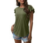 Summer Savings Clearance 2023! loopsun Womens Tops Womens Plus Size Tops Women Casual Round Neck Short Puff Sleeve Solid Color Pullover Blouse T-shirt Tops Loose Fit Army Green L