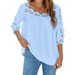Womens Top Lace Crochet Square Neck Button Half Sleeve Shirt Casual Loose Shirt Neck Long Sleeve Tops for Women Cotton Tops Women Womens Tees Workout Shirts Loose Quick Dry Tee Shirt