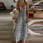 Tejiojio Dresses for Women 2023 Summer Clearance Spring Womens V-Neck Formal Printing Loose Sleeveless Loose Long Dress