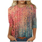 Tejiojio Women Clothes Clearance Fashion Woman Round Neck 3/4Sleeve T-Shirt Autumn Printing Blouse Tops Sweatshirt