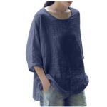 Tejiojio Women Clothes Clearance Women s Fashion Solid Round-Neck Loose 3/4 Sleeve T-shirt Pullover Tops