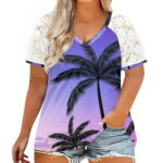 TAGOLD Womens Plus Size Summer Tops Lace Tops For Women Summer Women s Patchwork Printing Blouses Loose Plus Size V Neck Short Sleeve Tshirts