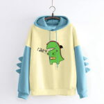 Toto Sweatshirts Hoodies For Women Splice Ladies Fashion Hooded Long Sleeve Stitching Dinosaur Taste Floral Printed Top Sweater Pullover Tunic Hoodie