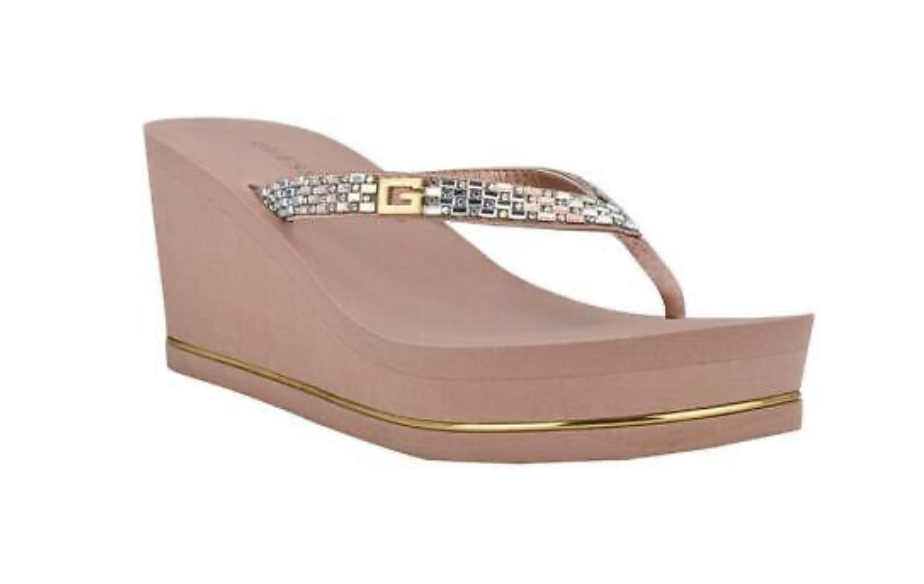 Pink slip on wedge sandals 