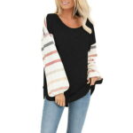 Egmy womens summer tops Women s Stripe Long Sleeve O-Neck Loose Casual Pullover tops Blouse